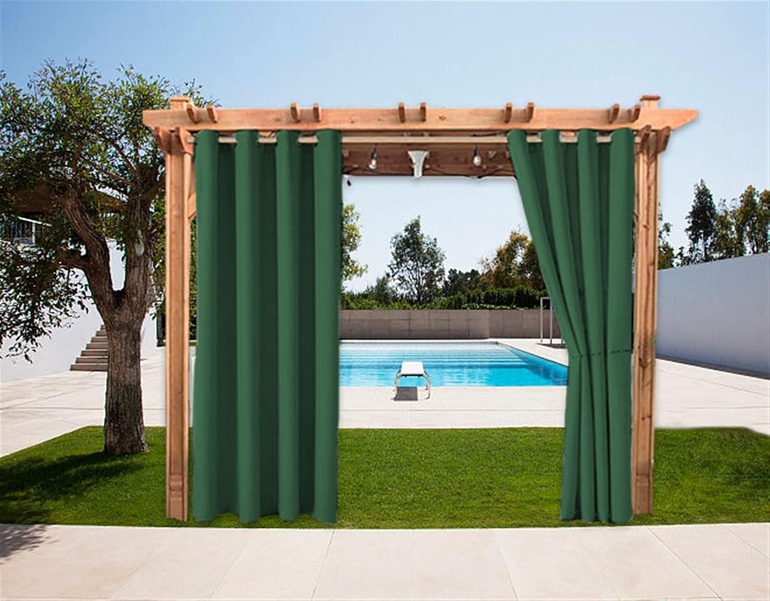 SK Studio 1 Panel Patio Curtains Outdoor Waterproof Silver Grommet Porch Decor Thermal Insulated Curtain for Porch Gazebo Pergola Canopy Shower Pool W100x L108 Inch, Dark Green