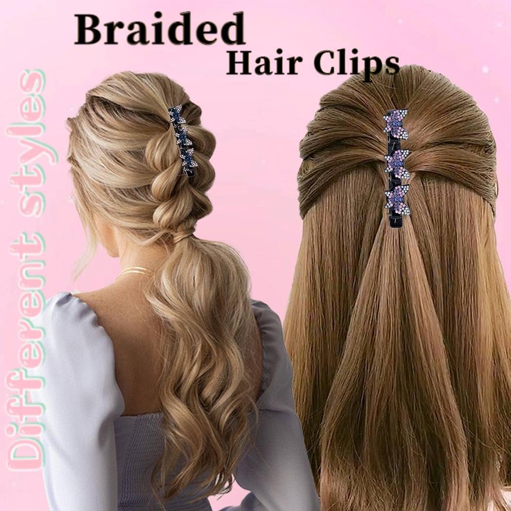 Sparkling Crystal Stone Braided Hair Clips Rhinestone Duckbill Hairpin for Women 4Pcs image 4