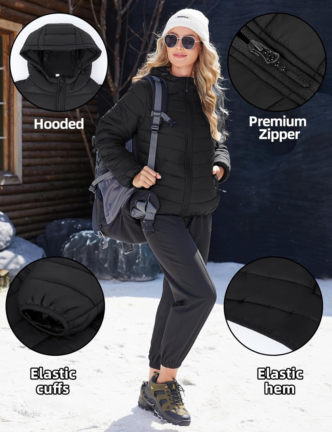 Gihuo Women's Packable Lightweight Hooded Puffer Jacket Quilted Winter Outdoor Jacket with Storage Bag - Image 6