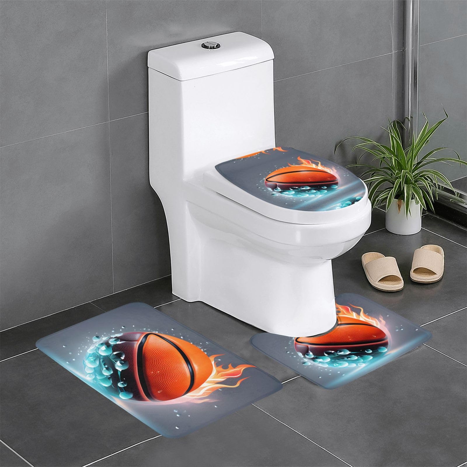 Tapis de salle de bain antidérapants 61x40 cm WC lavabo motif basketball