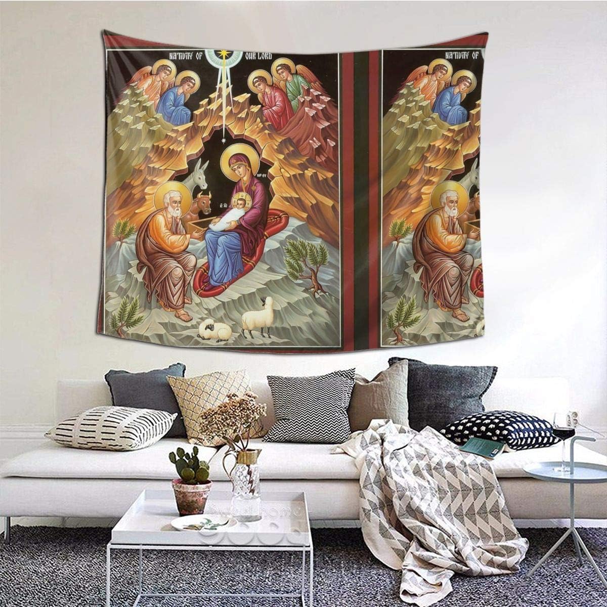 Amazon.co.jp: キリスト降誕アイコンパネル タペストリー 壁飾り 家