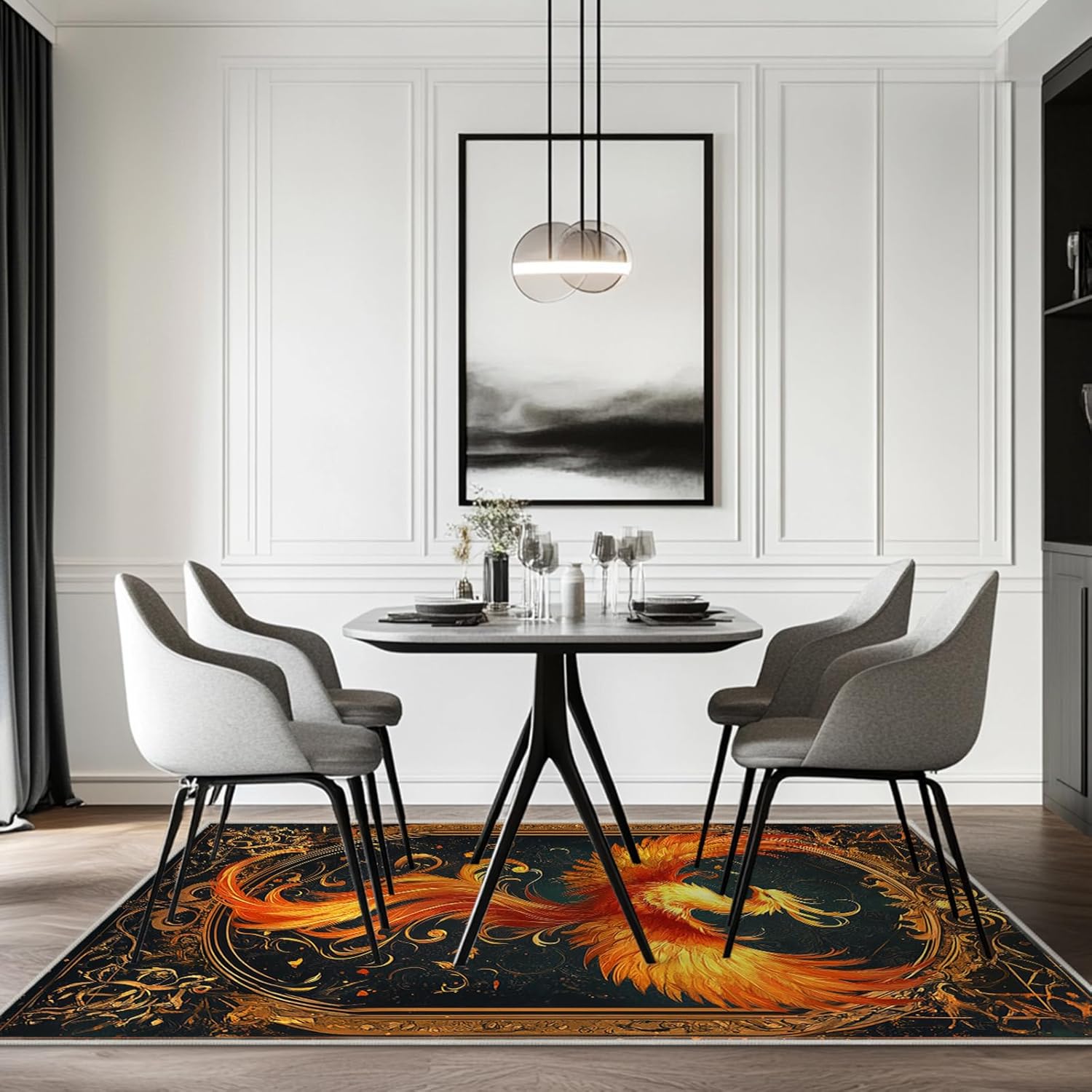 6x9 Phoenix Area Rugs Boho Phoenix Rug for Living Room Indoor Soft Non-Slip Thin Large Carpet Vintage Rugs for Bedroom Home Decor Under Table Washable Machine