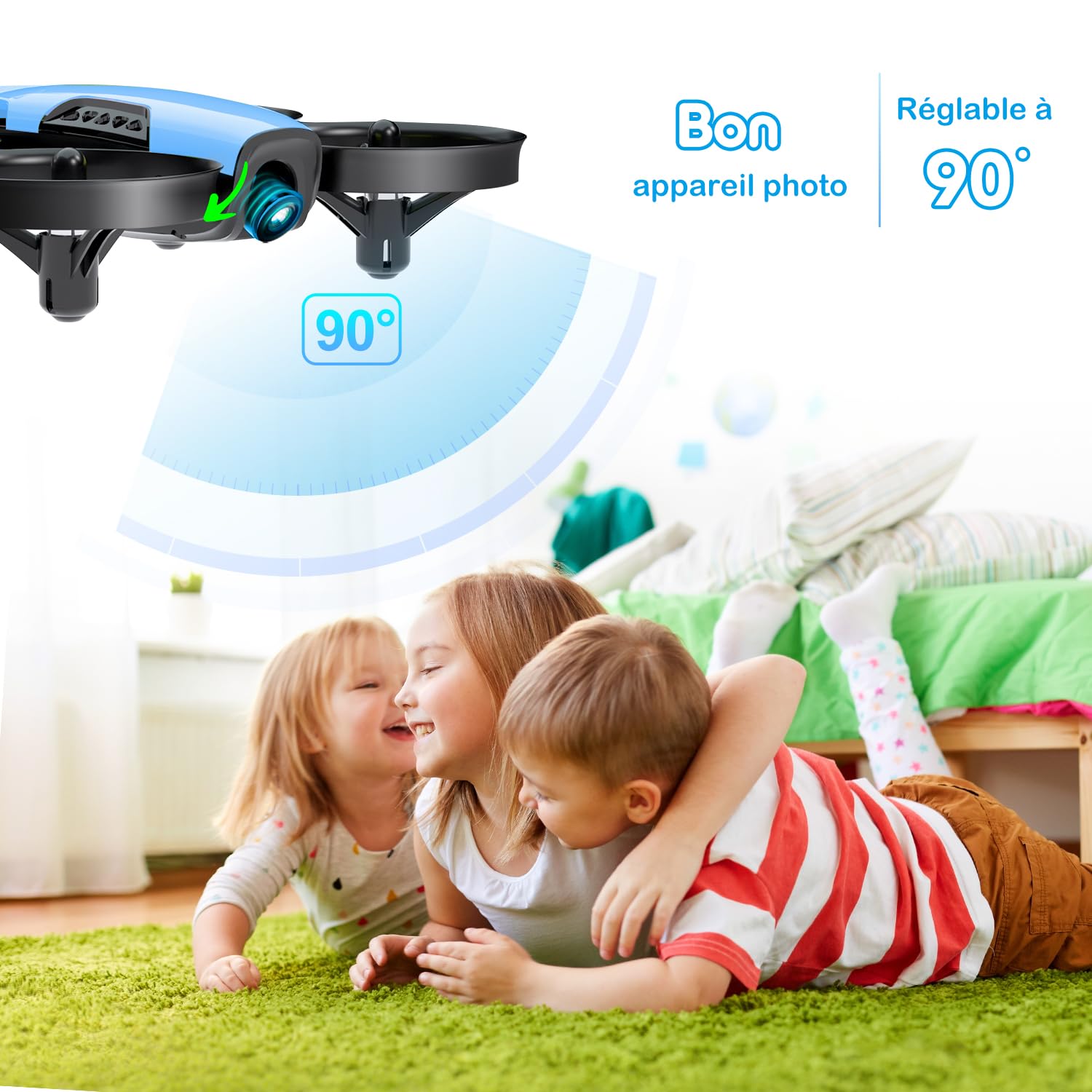 Loolinn | Drone avec Caméra pour Enfant Cadeau (8+) - Mini Drone Télécommandé, Vol Sécurisé, Facile à Piloter, Deux Batteries, Certification C0 Approuvée (Cadeau pour Garçons et Filles)