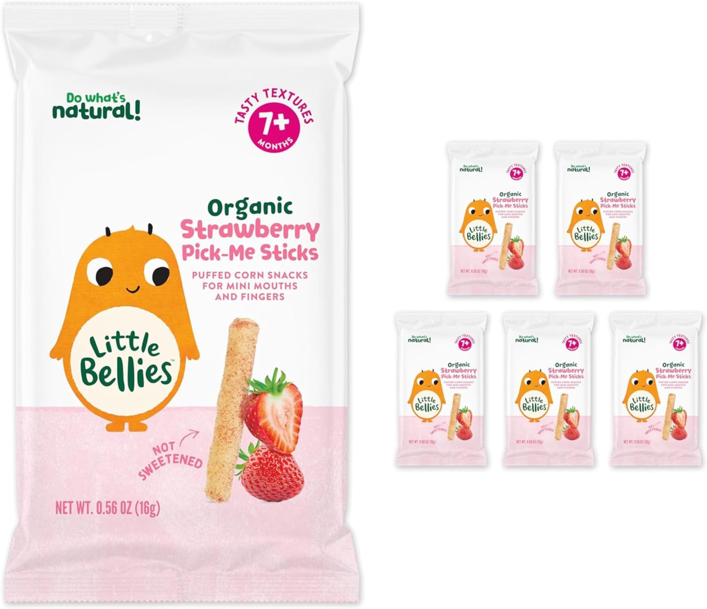 Organic Strawberry Pick-Me Sticks Baby Snack (Pack of 5 x 0.56 oz Individual Packs)