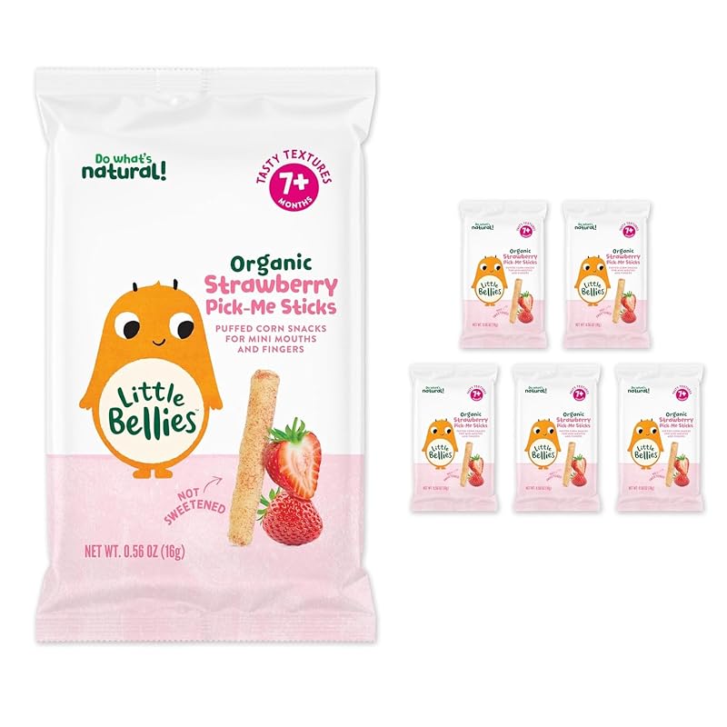 Little Bellies Organic Strawberry Pick-Me Sticks Baby Snack 0.56 oz, 5 Pack strawberry Pack of 5