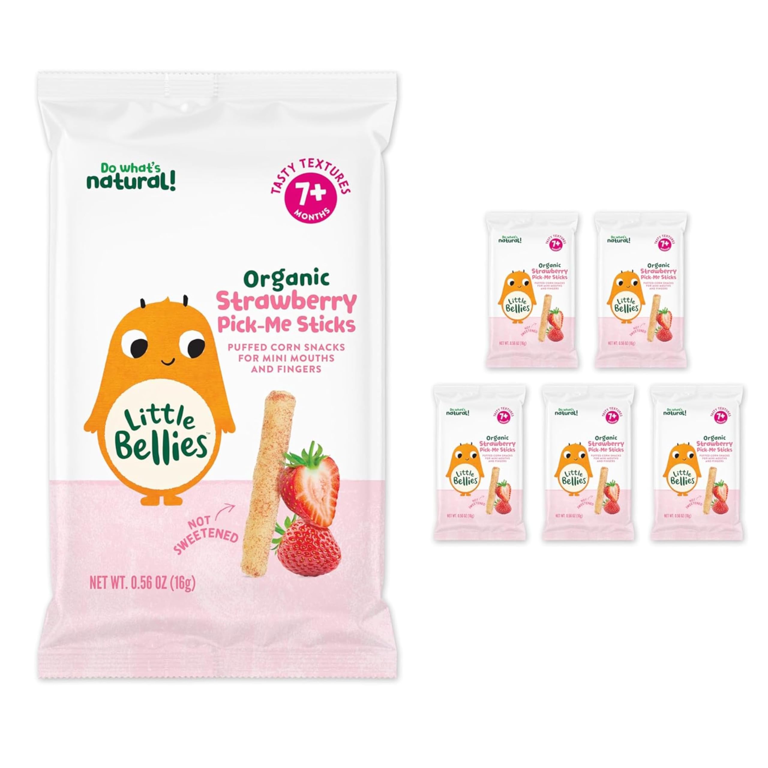 Little Bellies Organic Strawberry Pick-Me Sticks Baby Snack (Pack of 5 x 0.56 oz Individual Packs)