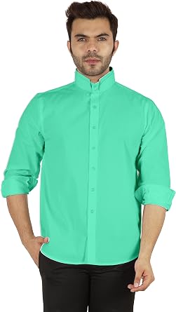 BESTMAN Formal Front Button Placket Solid Shirts for Mens Long Sleeve Regular Fit Shirt