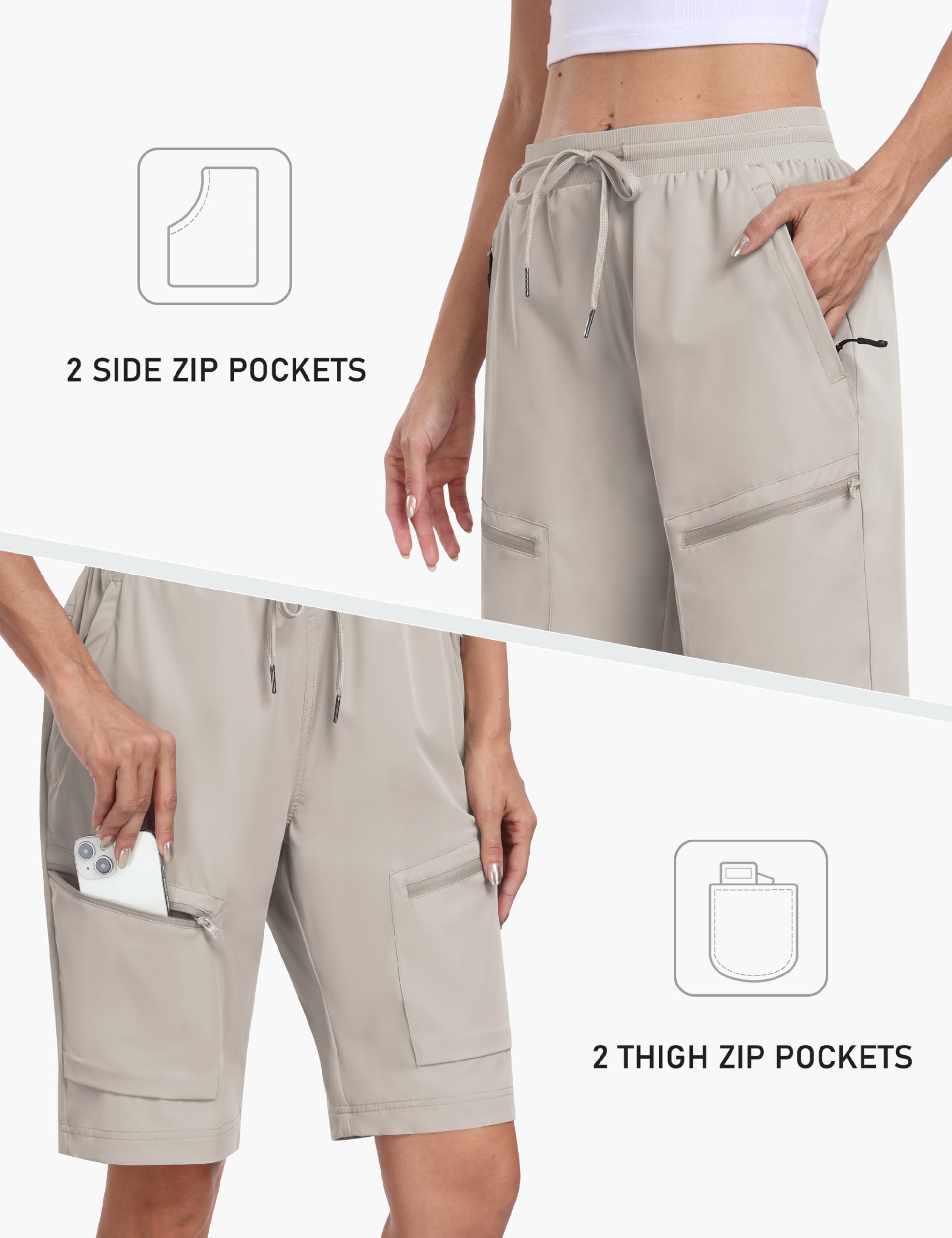 MoFiz Short Cargo Femme Bermuda d'extérieur Randonnée d'été Léger Pantalon Court à Séchage Rapide avec Cinq Poches Zippées