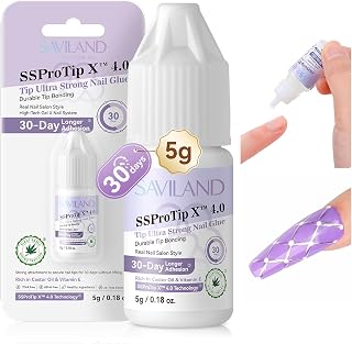 SAVILAND Strong Nail Glue for Nails Press On Nails: Extra Strength Acrylic Gel Glue 5g Long Lasting with Castor Oil Vitamin E Strong Hold Tip Fake Nail Tips No Cure Salon