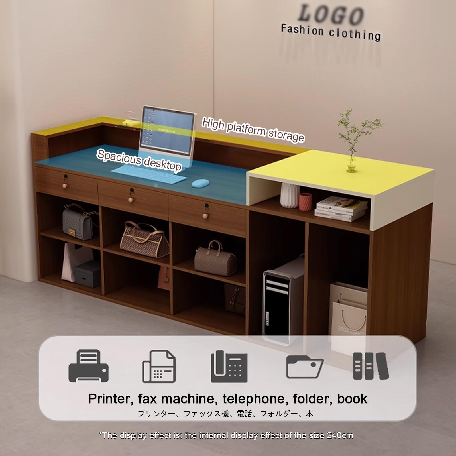 Große Empfangstheke，einfach moderner empfangstresen， Reception Counter Office Desk Counter Reception Table，klein empfangstresen mit schreibtisch，für Salon und Büro(K,L90*W50CM/L35.4*W19.6IN_L)