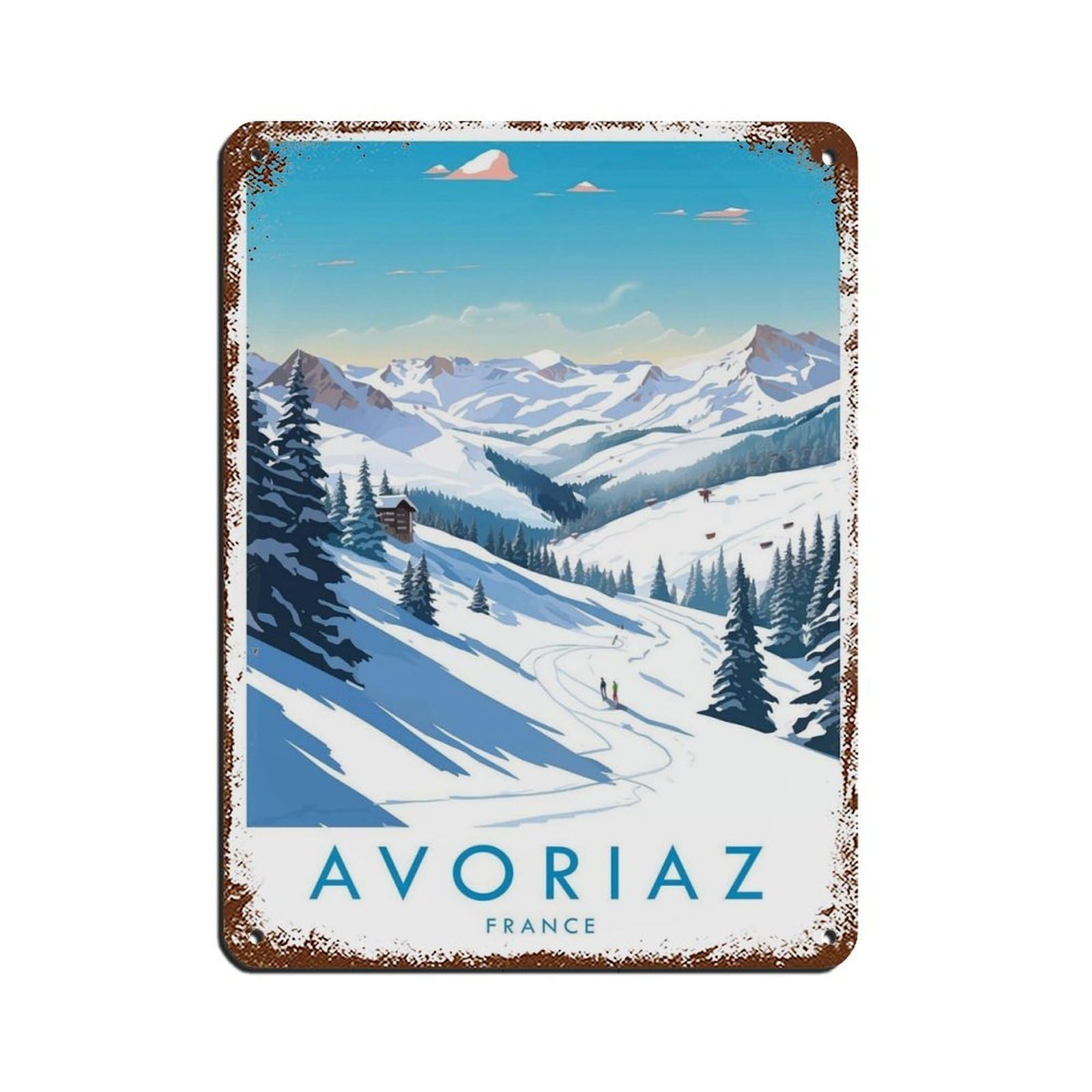 Peinture en fer Avoriaz et affiche rétro en métal 30 x 40 cm vintage
