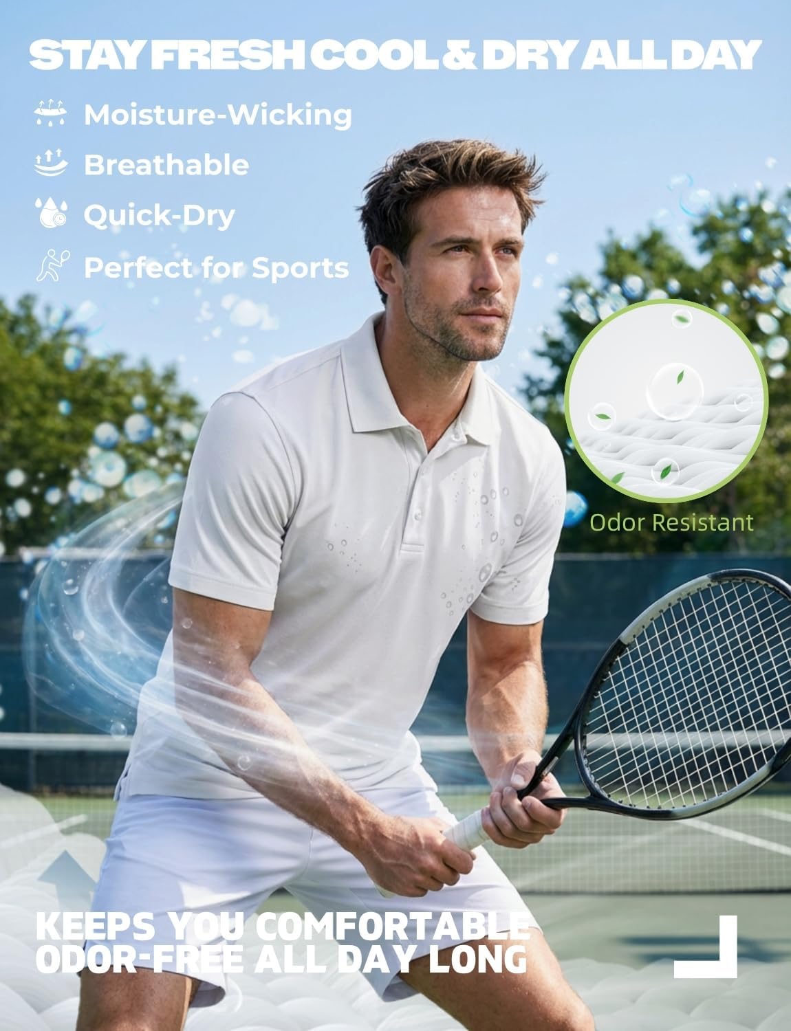 Mens Polo Shirts, Quick Dry Short Sleeve Knit Mens Golf Shirt Moisture Wicking Casual Summer Shirts