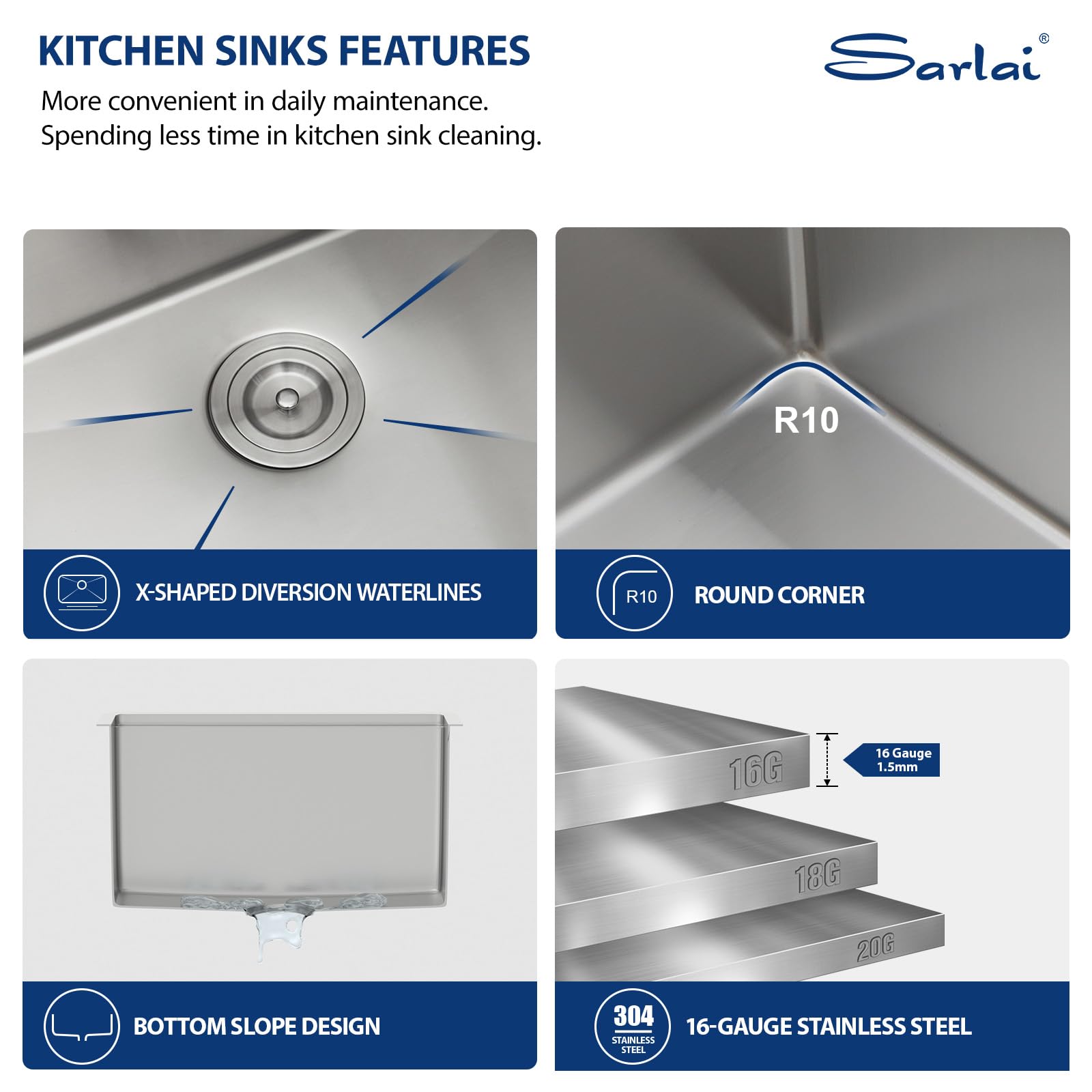Sarlai 24" Undermount Laundry Sink - Stainless Steel -5 Sarlai 24" Undermount Laundry Sink - Stainless Steel -5