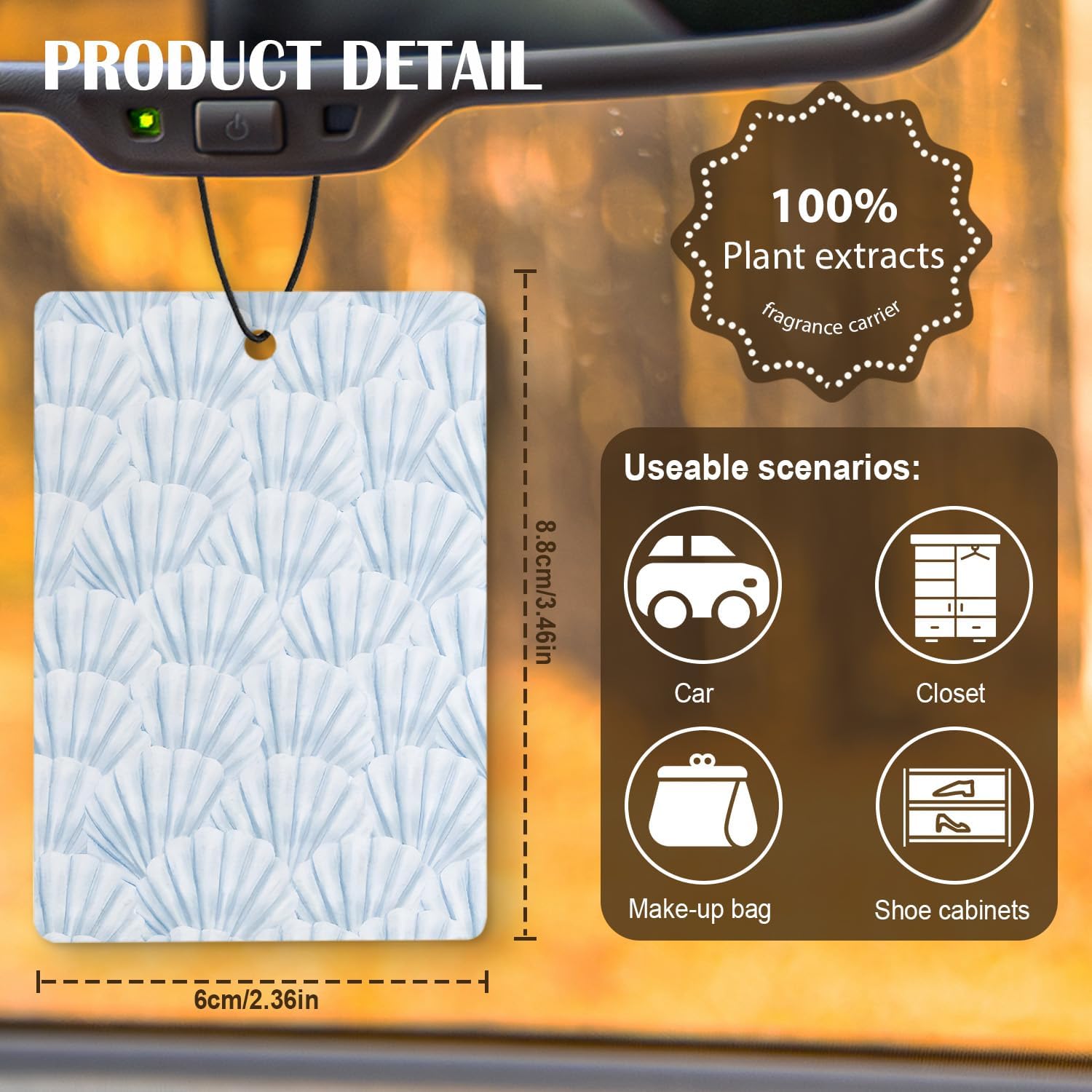 Blue Coastal Beach Car Air Freshener 4 Pcs, Preppy Coastal Seashell Palm Tree Meet Me at the Beach Hanging Air Freshener for Cars Closet Drawer Books, Cute Car Accessories for Women Girls