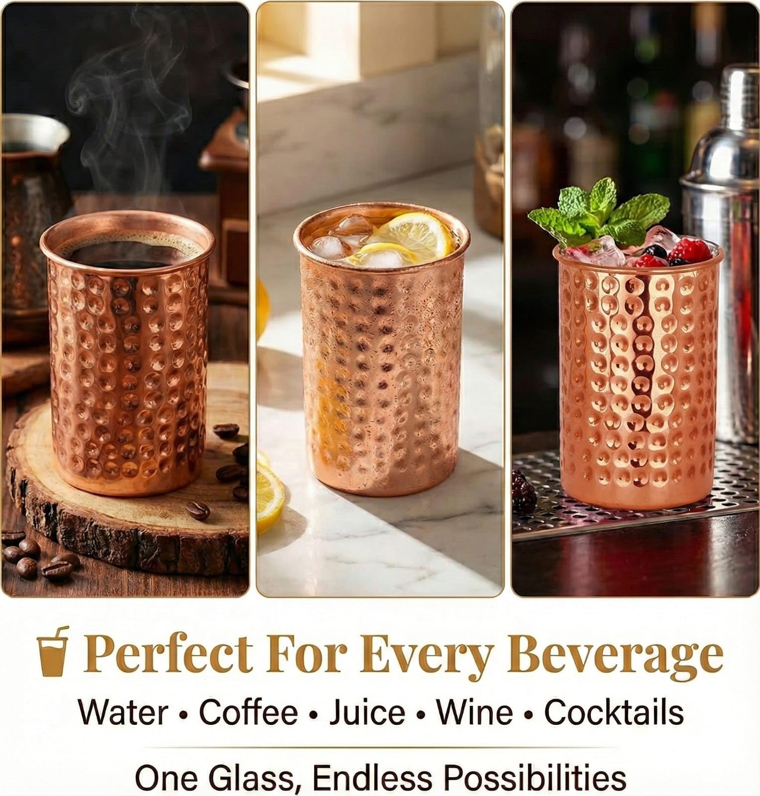 Journal -G House Of Copper Real Copper Cups - Pure Copper Drinking Mugs, Copper Glasses & Coffee Mugs - Perfect Gifts New Set of 2