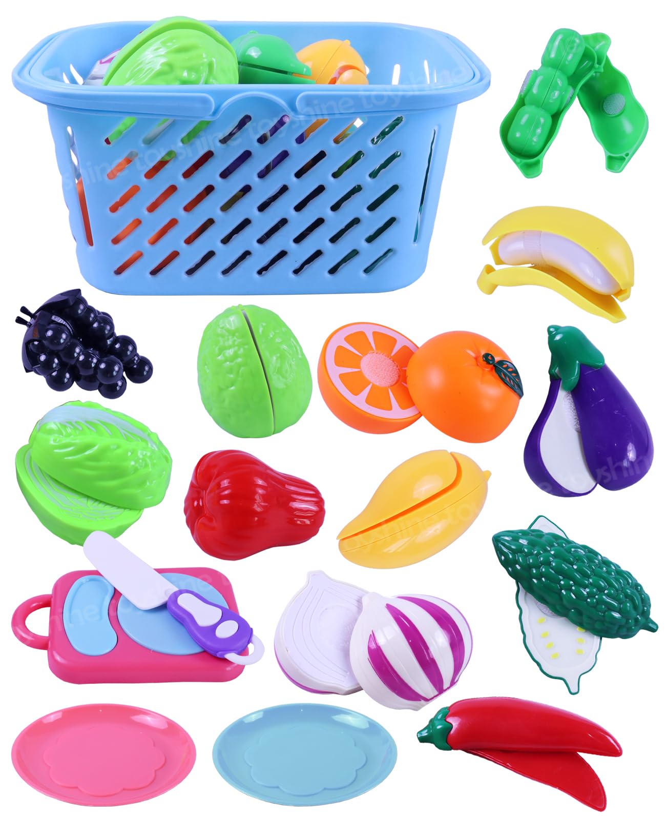 Toyshine 17 Pc Cut & Play Realistic Sliceable Fruits and Veggis with Chopping Board, Plate and Knife Interactive Pretend Play Toy for 3+ Years (B0DFYV7Y6J) Amazon Price History, Amazon Price Tracker