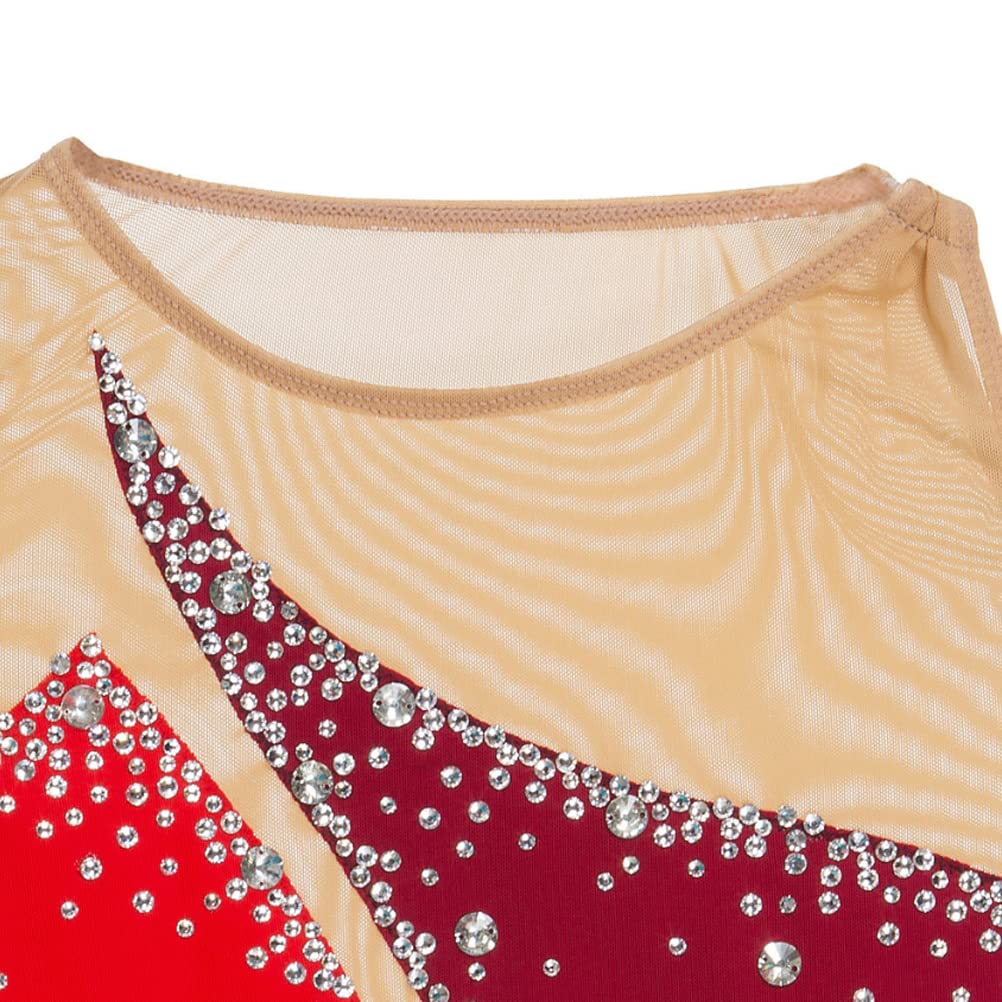 Vestido profesional de patinaje artístico para niñas, sin mangas, con diamantes de imitación, para danza sobre hielo, patinaje, gimnasia, leotardos