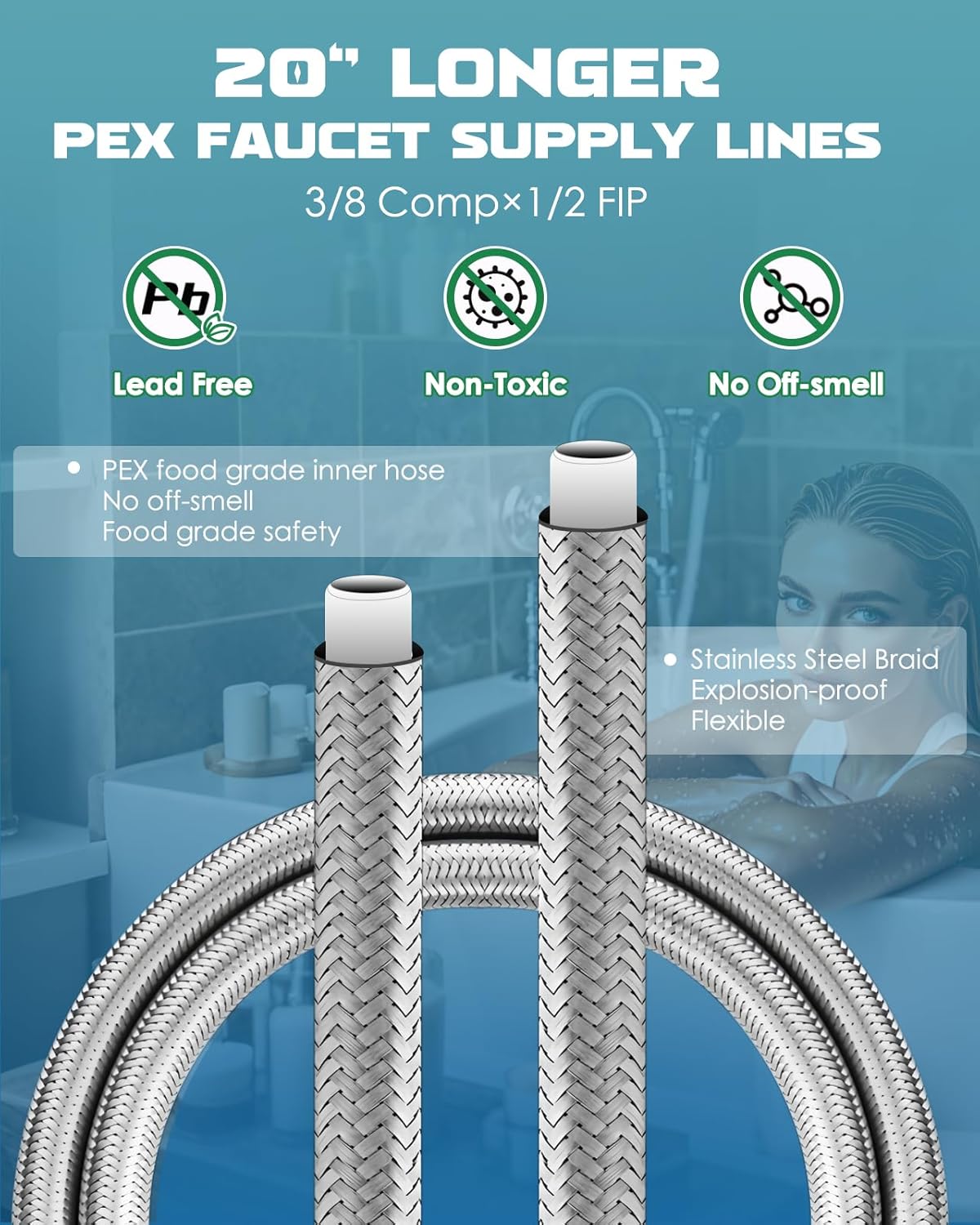 Illustration of 20-inch PEX faucet supply lines