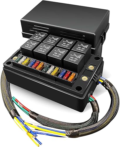 Caja de relés de fusibles precableada impermeable, 8 ranuras de relé JD1914 de 5 pines y 12 portafusibles ATC ATO, con 8 relés de 5 pines y 12