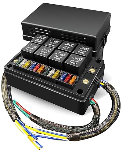 Miniatura 1 de Caja de relés de fusibles precableada impermeable, 8 ranuras de relé JD1914 de 5 pines y 12 portafusibles ATC ATO, con 8 relés de 5 pines y 12