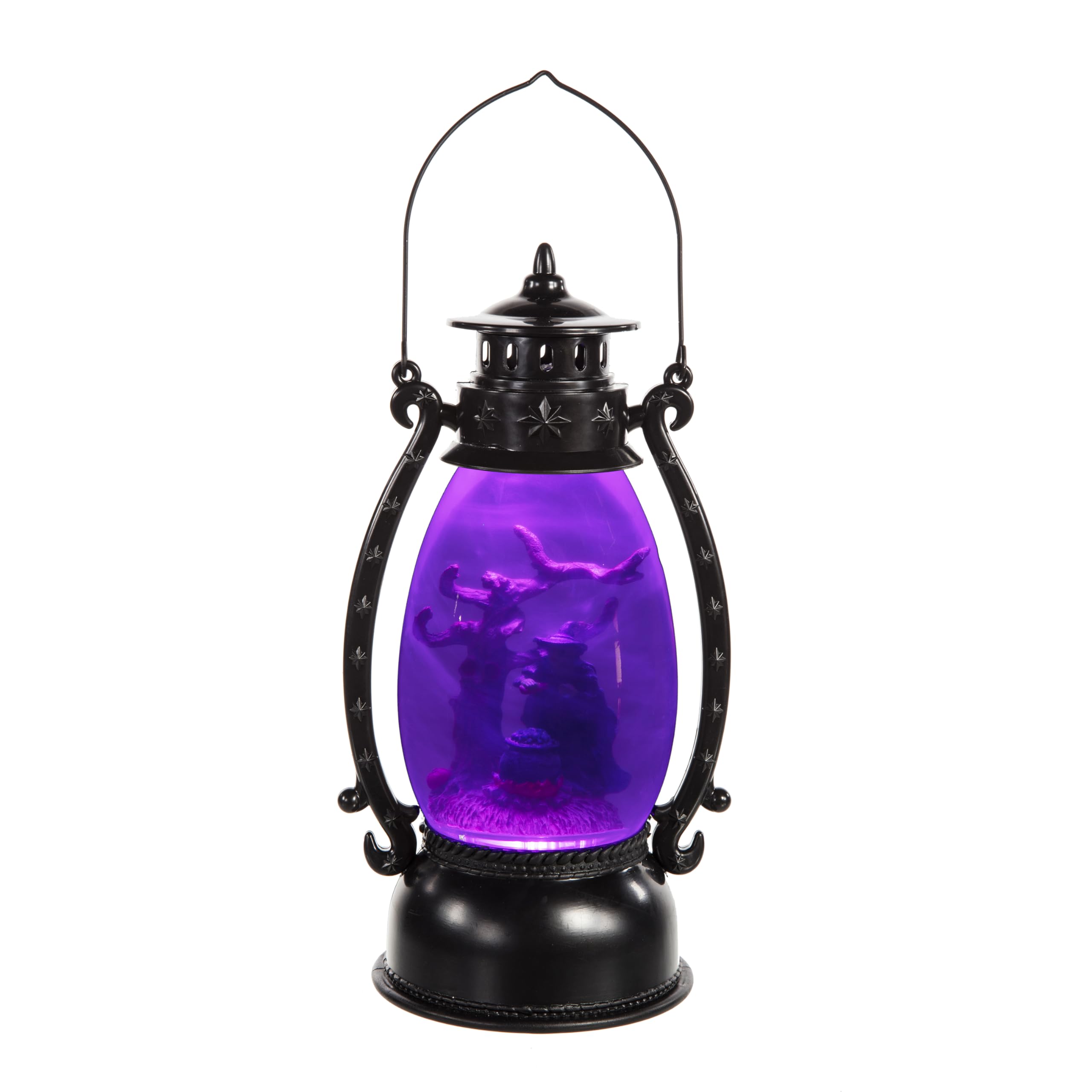 Premier Purple 26Cm Halloween Lit Fog Effect Lantern With Witch Scene – Led Light – Battery Operated Indoor Tabletop Decoration