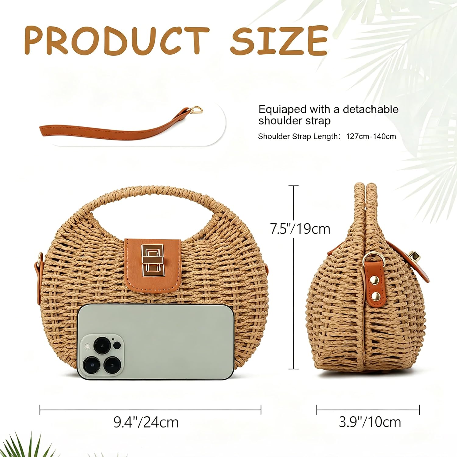 Handmade Straw Woven Bag Beach Clutch Purses Women Vacation Shell Shoulder Handbag Basket image 3