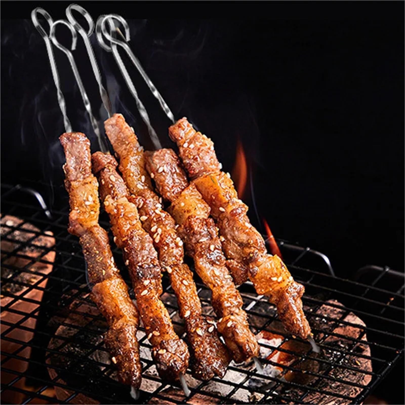 Spiedini Con Manici In Legno Forchetta for barbecue a doppio ago in acciaio inossidabile Kit di spiedini multiuso for campeggio esterno 10 pezzi Set grill con manico in legno