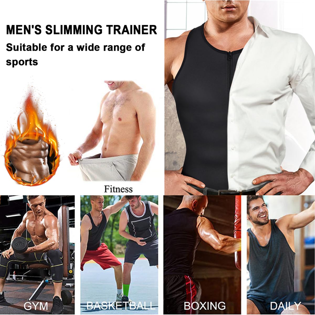 Chaleco Moldeador Sauna Deportivo Hombre Camiseta Reductora Adelgazante Fitness Faja Compresión Formación Músculos para Sudoración