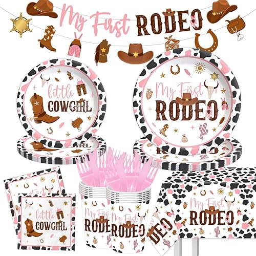 Miniatura 7 de My First Rodeo - Suministros para fiesta de cumpleaños para niño, 142 piezas, vajilla de vaquero occidental, decoración de fiesta de cumpleaños de