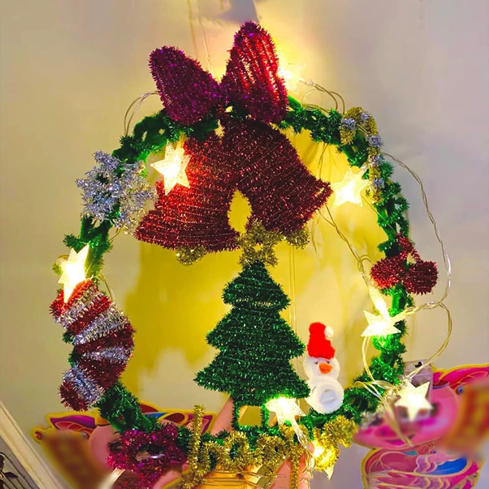 400 Pcs Christmas Pipe Cleaners Glitter Craft Pipe Cleaners Tinsel Chenille Stems Fuzzy Sticks Xmas Decorations Supplies Golden Silver