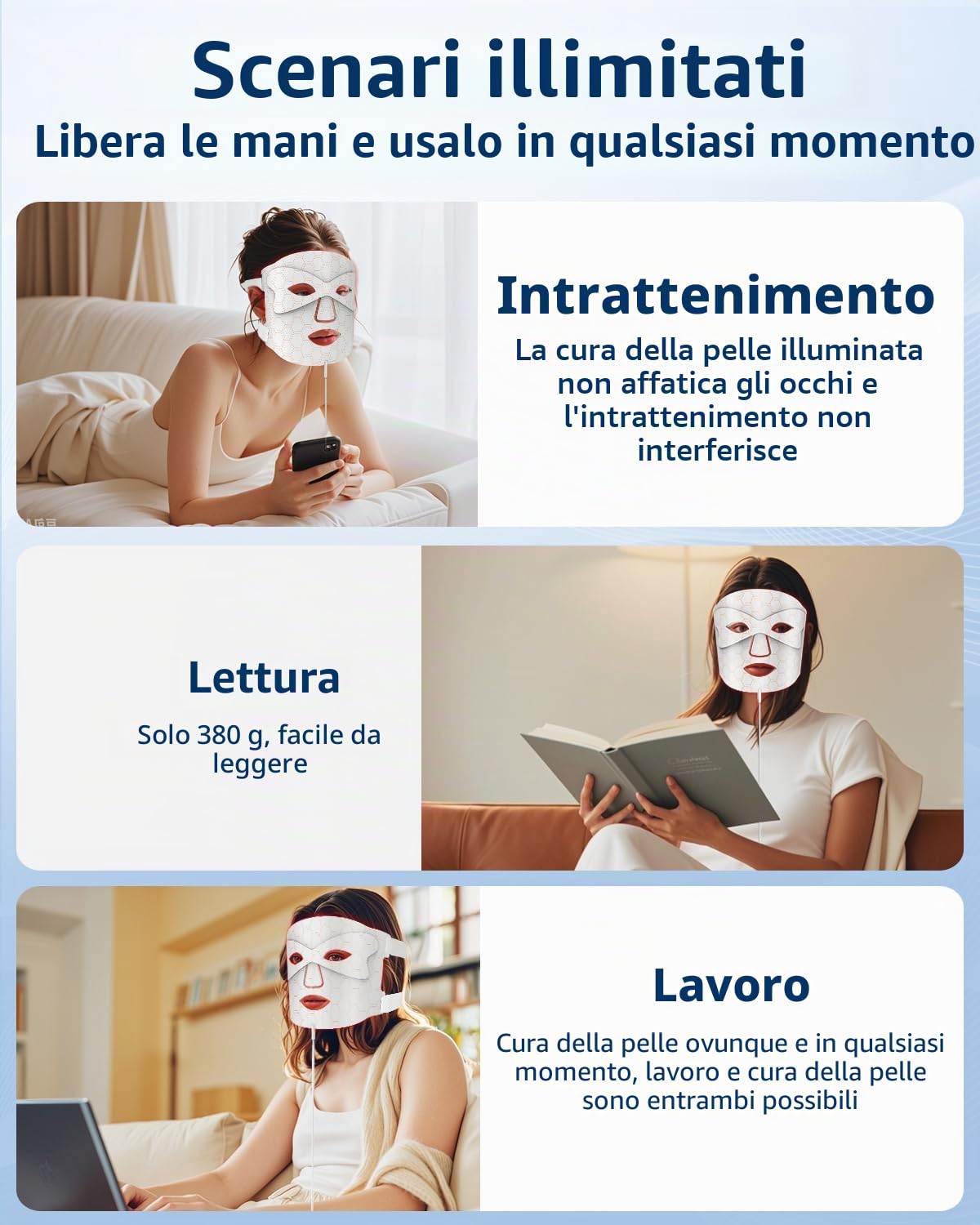 Maschera LED Viso, LED Mask 7 Colori Rosso & Blu per il Dispositivo per la Cura della Pelle del Viso Ringiovanimento, Prodotto Anti-invecchiamento per le Rughe(Bianco)
