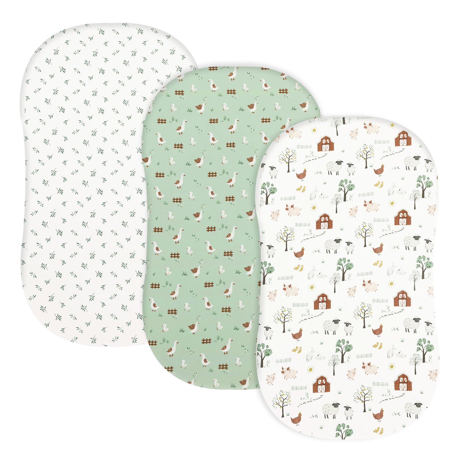 david's kids 3 Pack Bassinet Sheets, Ultra Soft Breathable Comfortable Baby Sheet Set for Boys Girls Neutral, Univeral Fit for Most Cradle and Bassinet Mattress, Farm