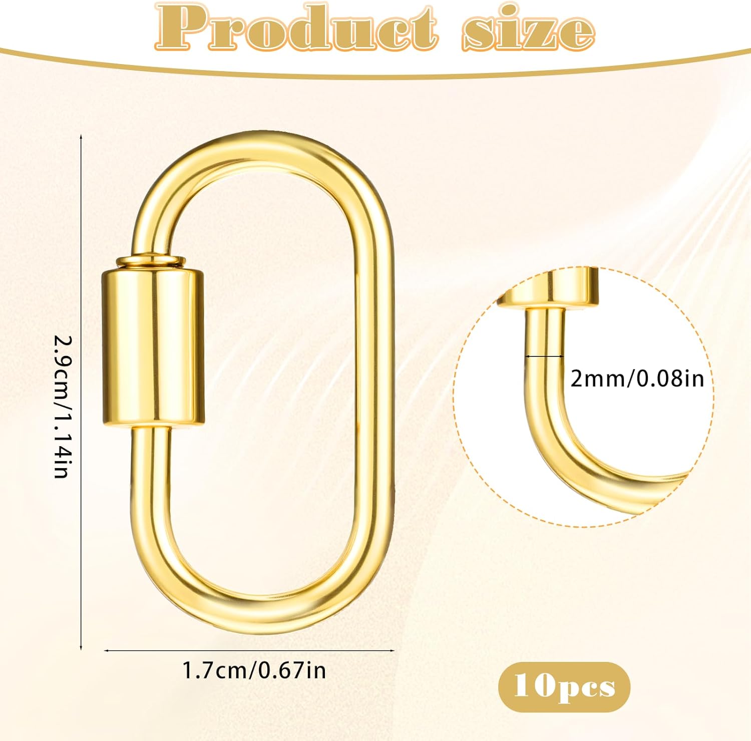 10 Pcs Gold Carabiner Clasp Oval Jewelry Carabiner Clasp Brass Screw Lock Keychain Lock Key Rings Gold Screw Keychain Ring for DIY Necklace Bracelets Jewelry Making - Image 2
