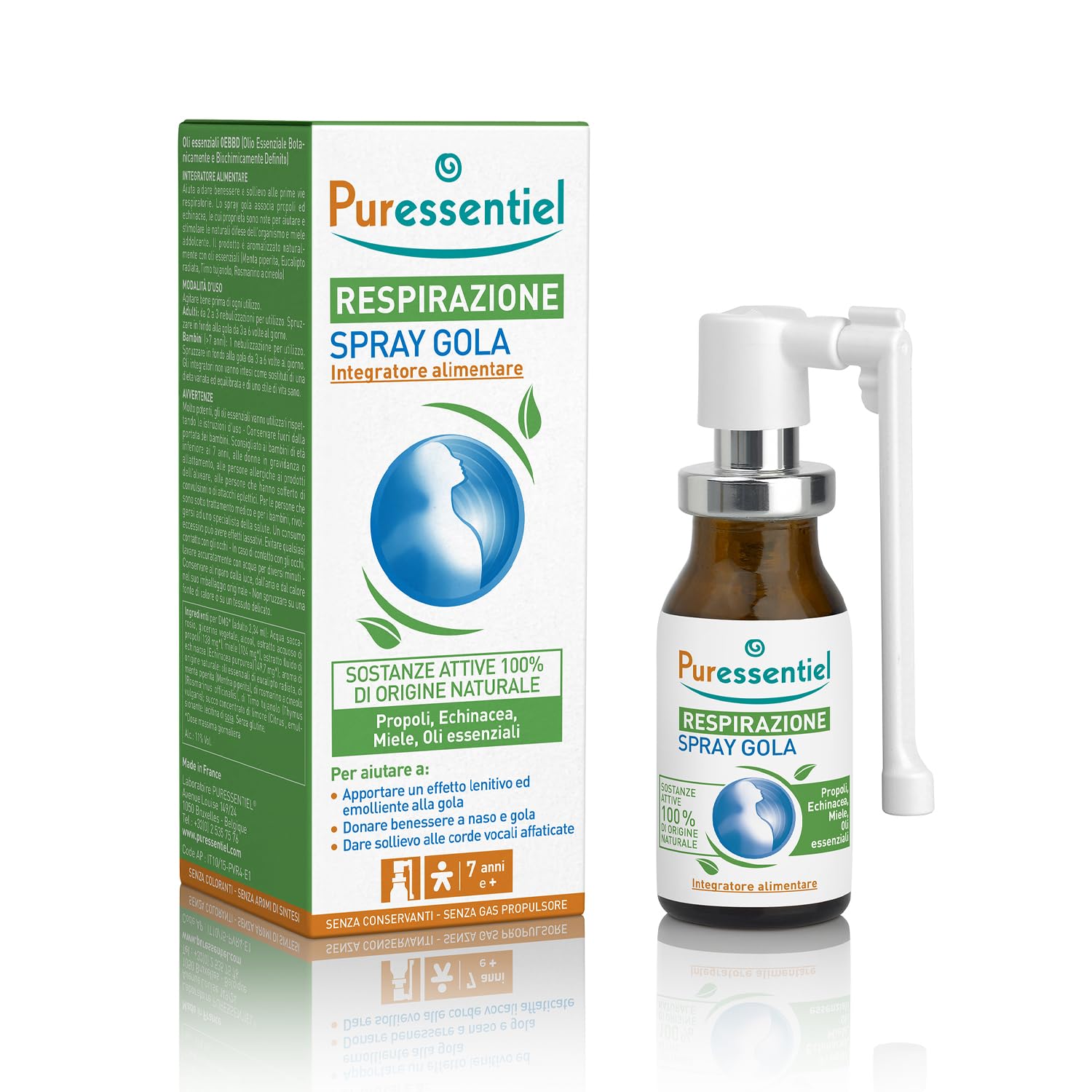 Puressentiel Respirazione, Spray Gola, Formula 100% di Origine Naturale, per il Benessere della Gola e la Funzionalità delle Prime vie Respiratorie, Vegan e Cruelty Free, 15 ml
