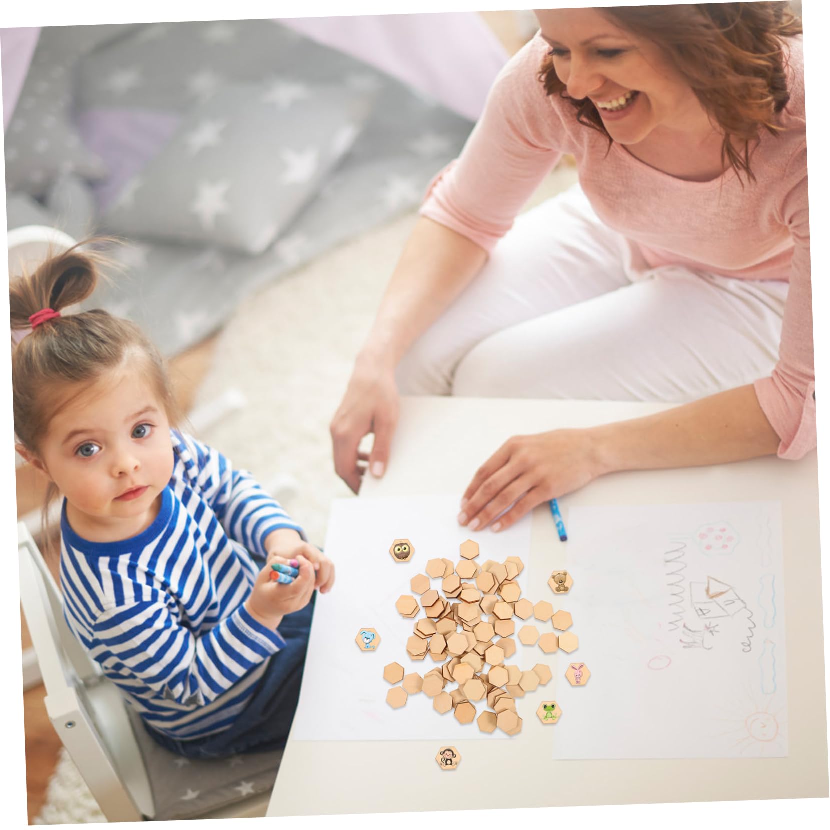 Decorazioni in Legno Esagonali 20mm, 100 Pezzi, per Lavoretti DIY | Pezzi di Legno per Lavoretti Natalizi, per Matrimonio e Feste, Ornamenti Fai da Te per Decorazioni