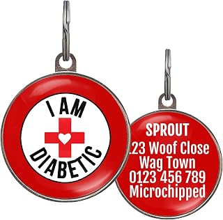 I Am Diabetic Dog Tag – Add Custom Text to Back – 36 Color Options – 2 Sizes – Medical Alert Pet ID – Insulin Needed – Custom Double-Sided Metal Tag – Durable Health Tag for Dogs