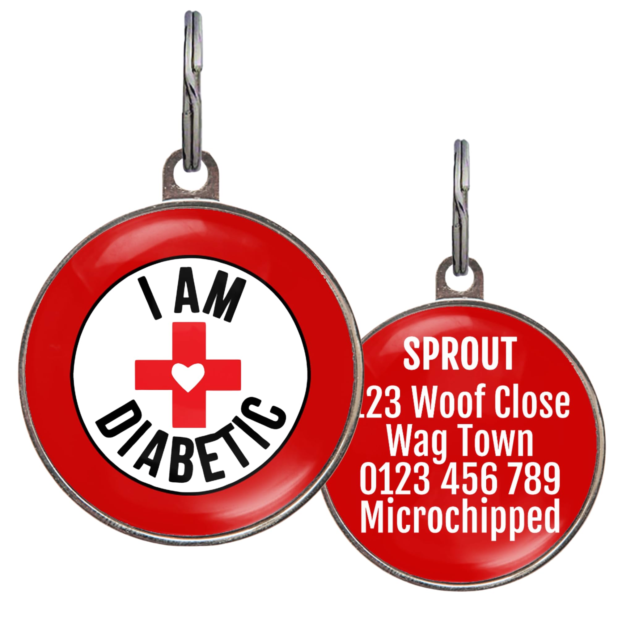 Diabetic Dog Tag – Add Your Text to Back – 36 Colour Options – 2 Sizes – Medical Alert Pet ID – I Am Diabetic, Insulin Needed – Custom Double-Sided Dog Tag – Durable Health Tag for Dogs