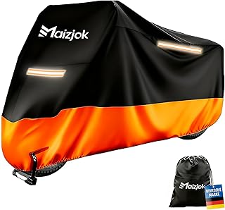 Maizjok® Bache Moto Exterieur Etanche, Housse Moto Impermeable Interieur 210D Protection au Pluie Poussière UV Hiver Été, Couverture Mobylette Street/Sportive/Aventure/Cruiser/Touring (275x105x125cm)