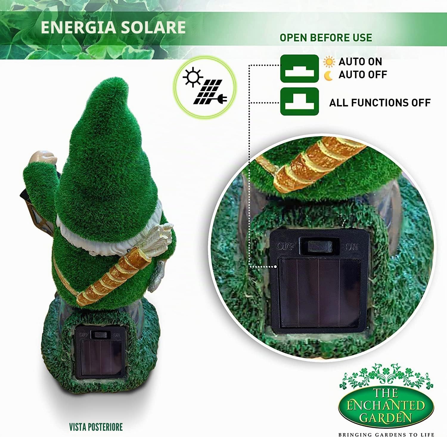 The Enchanted Garden Statua di gnomo Ranger per esterni, statuetta in resina per esterni, alimentata a energia solare, luci LED per patio, prato, cortile, decorazione