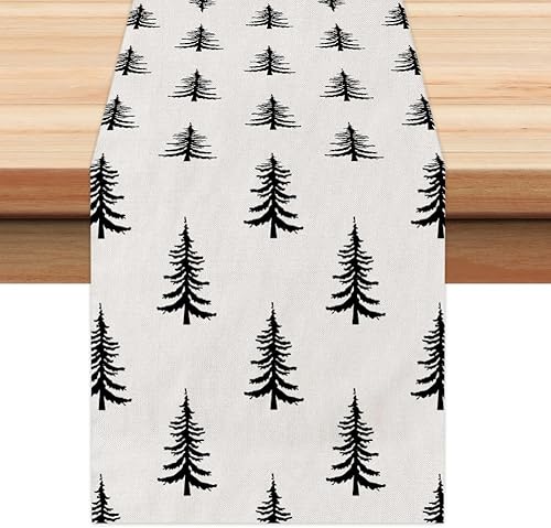 ARKENY Camino de mesa de Navidad de 13 x 72 pulgadas, árbol negro, Navidad, invierno, vacaciones, arpillera, granja, interior, exterior, cocina,