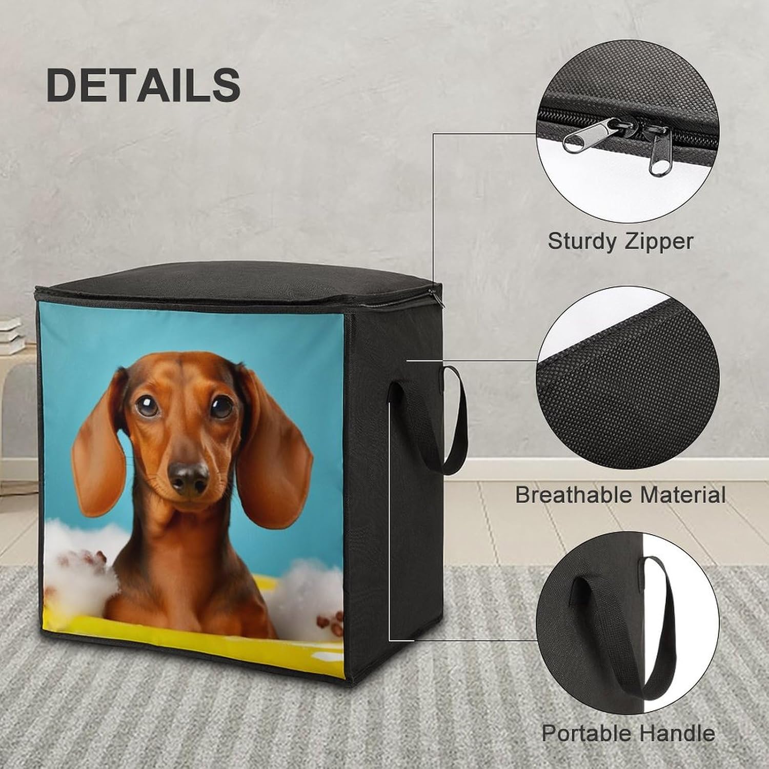 Quilt Storage Bag,Dachshund Dog Printed Large Foldable Storage Container Portable Travel Storage Bag for Blankets, Quilts, Clothes, Comforter, Bedding And Pillows