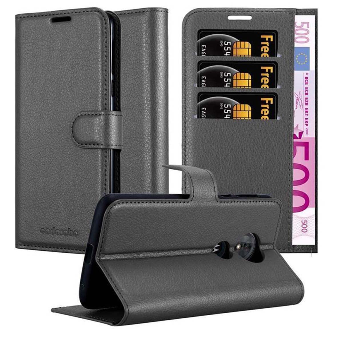 Cadorabo – Custodia Libro Portafoglio Per Motorola Moto E5, Nero Carbone, Con Slot Per Carte, Chiusura Magnetica E Funzione Stand