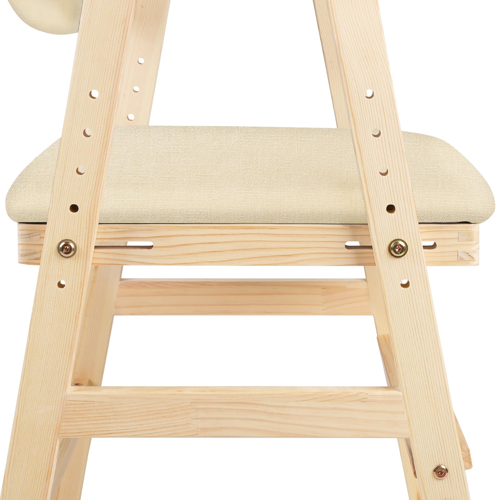Silla alta escalable de madera maciza + bandeja de comedor desmontable – – 6 meses hasta 70 kg Altura ajustable – Con cojín de asiento, niños y adultos ，48 x 46 x 78 cm - Beige