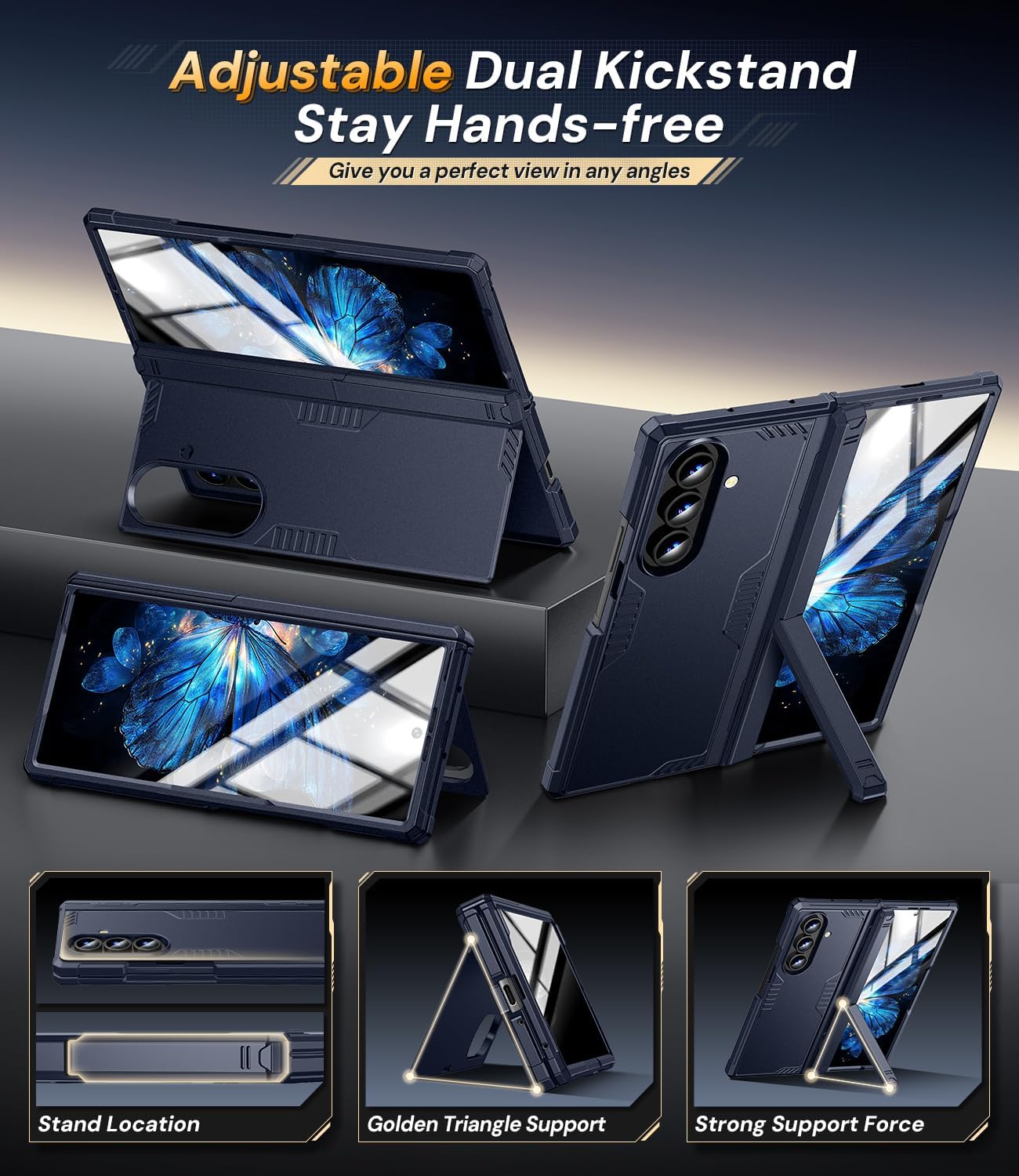 Kaiiecal for Samsung Galaxy Z-Fold-7 Case: Dual-Stand & Rugged Hinge Protection & HD Screen Protector [Anti-Fingerprint & Anti-Slip] Durable Shockproof Cover for Z Fold7 5G 2025(Blue) thumbnail