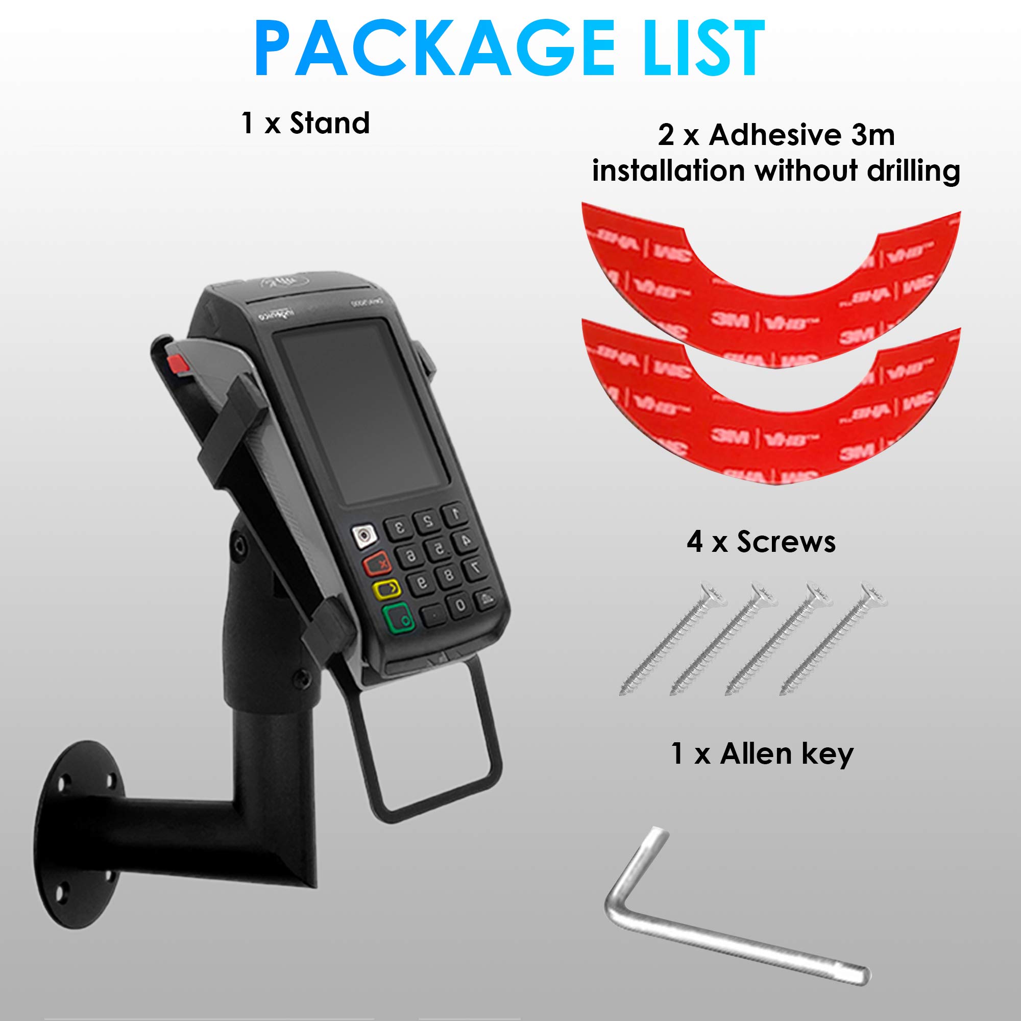 Supporto Ergonomico per Terminale di Pagamento POS da Muro Ingenico DESK 3200/3500/5000 - Stand POS Bancomat con Maniglia, Rotazione 180° e Inclinazione 45°, Installazione a Parete