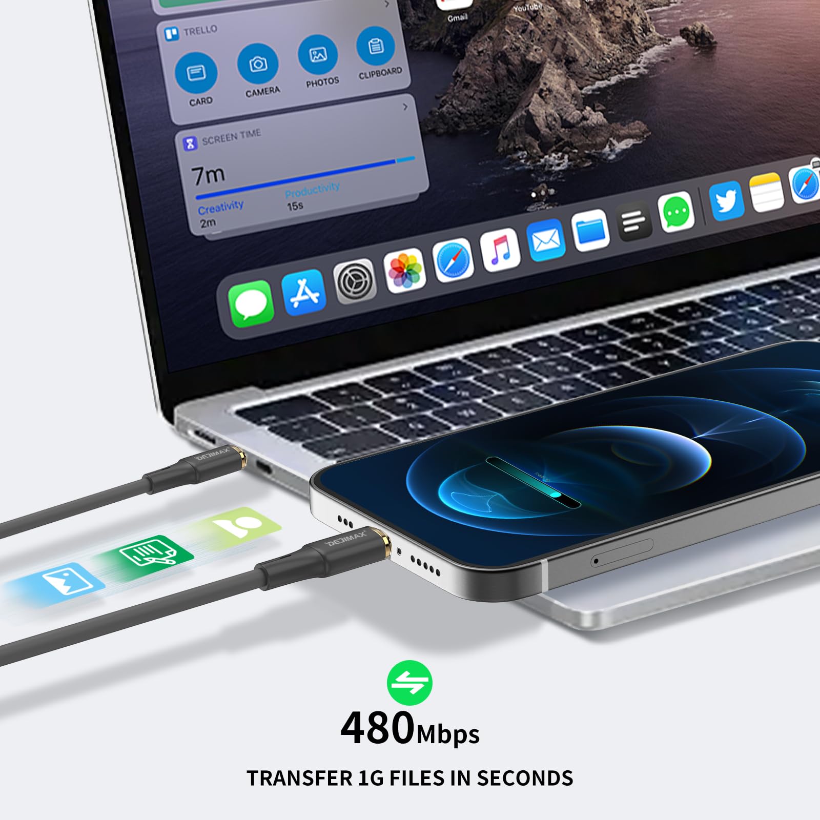 DEJIMAX 2x Cavo USB-C A USB-C 2m – Ricarica Veloce 60W PD, Silicone Liquido – Per IPhone 15, IPad, MacBook, Samsung, Android