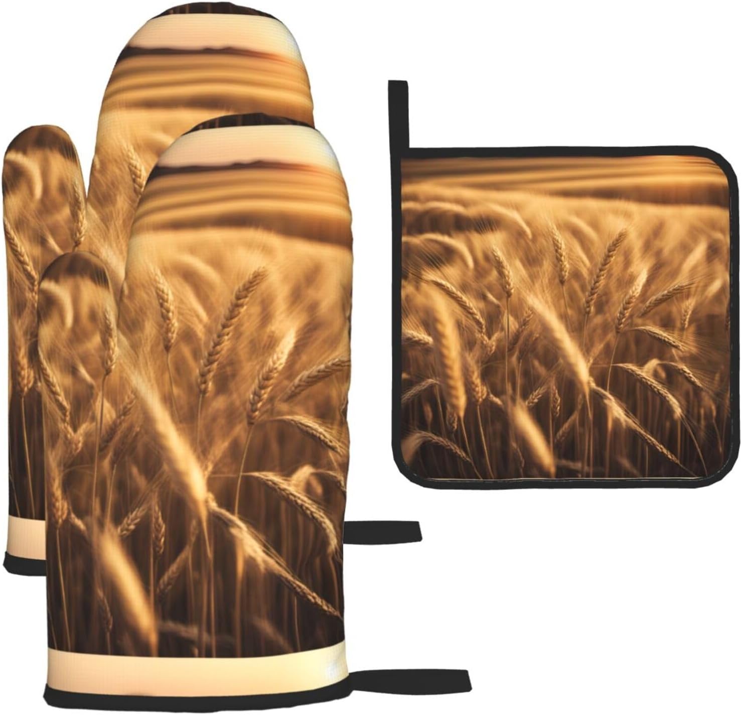 Wheat Field Print Heat Resistant Microwave Gloves, Used for Baking, Cooking, and Fashion Kitchen Essentials