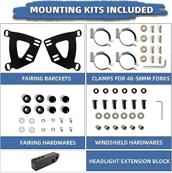Motorcycle Fairing Windshield Kit, 5.75 Headlight Fairings 48-58mm Forks 15 Smoke Windscreen with Extension for Harley 2006-2017 Dyna Low Rider FXDL Super Glide Street Bob FXDB