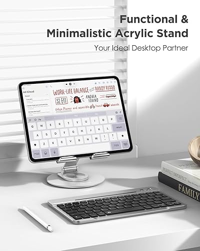 Miniatura 7 de MoKo Soporte acrílico para tableta  Soporte ajustable para iPad con base giratoria de aluminio de 360, compatible con dispositivos de 4.7-12.9