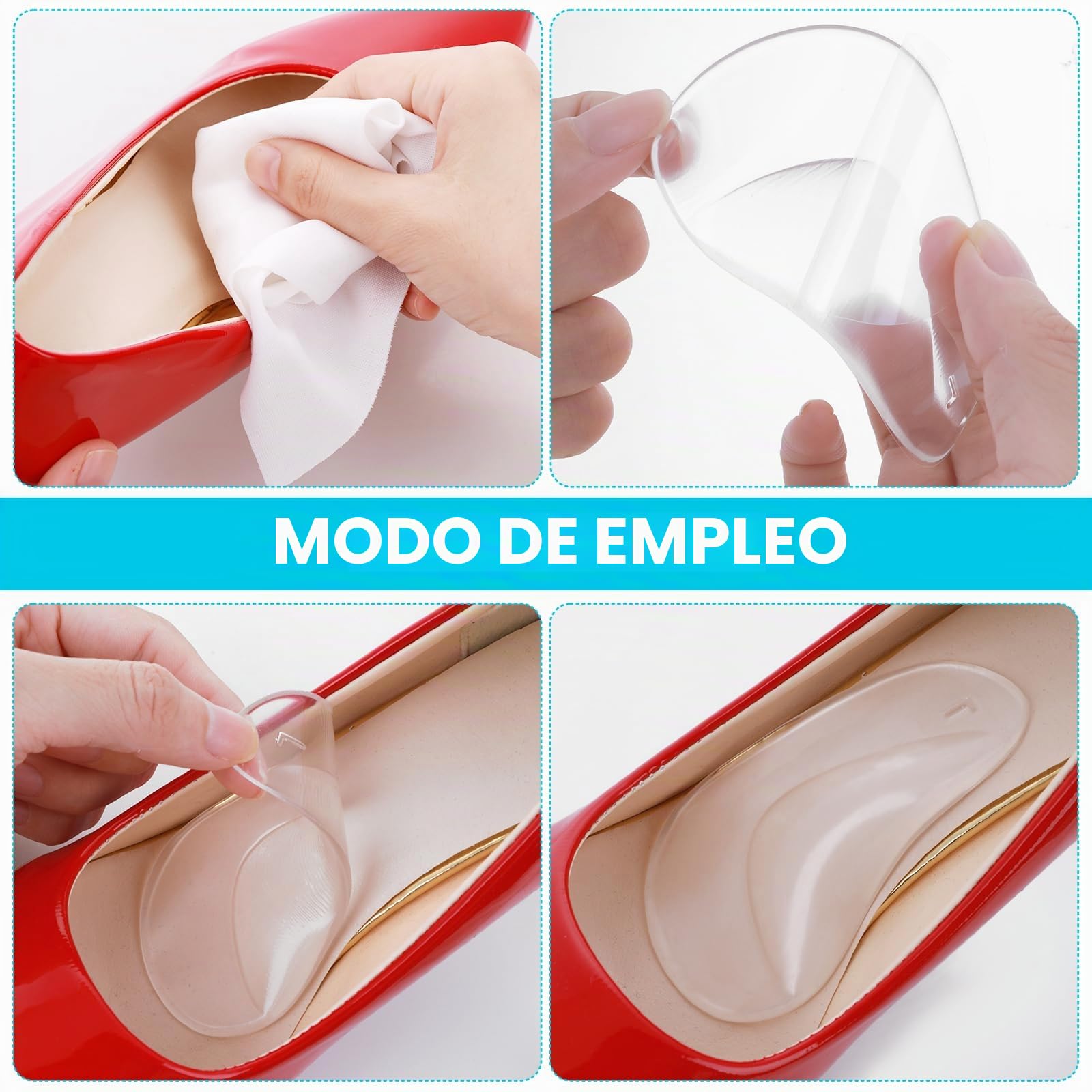 COMNICO 3 Pares Plantillas Autoadhesivas Gel Suave Silicona Transparente Alivio Fascitis Plantar Pies Planos